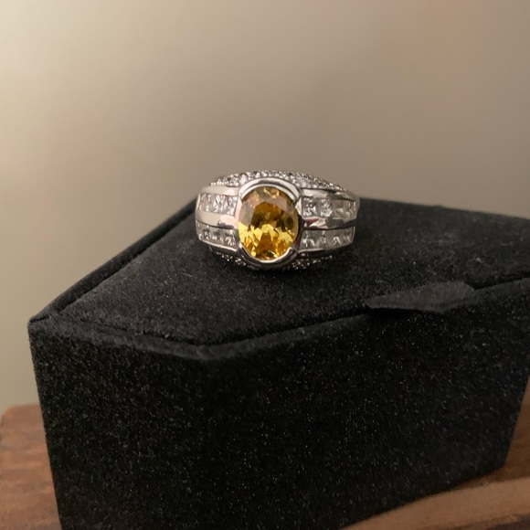 Sterling silver, CZ and Citrine Ring - size 8 - Picture 2 of 7